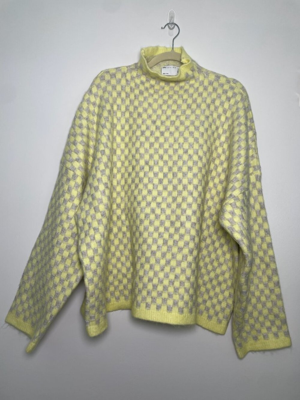 ASOS Design Curve Y2K Yellow Checkered Mock Neck Oversized Sweater US 18 NWOT